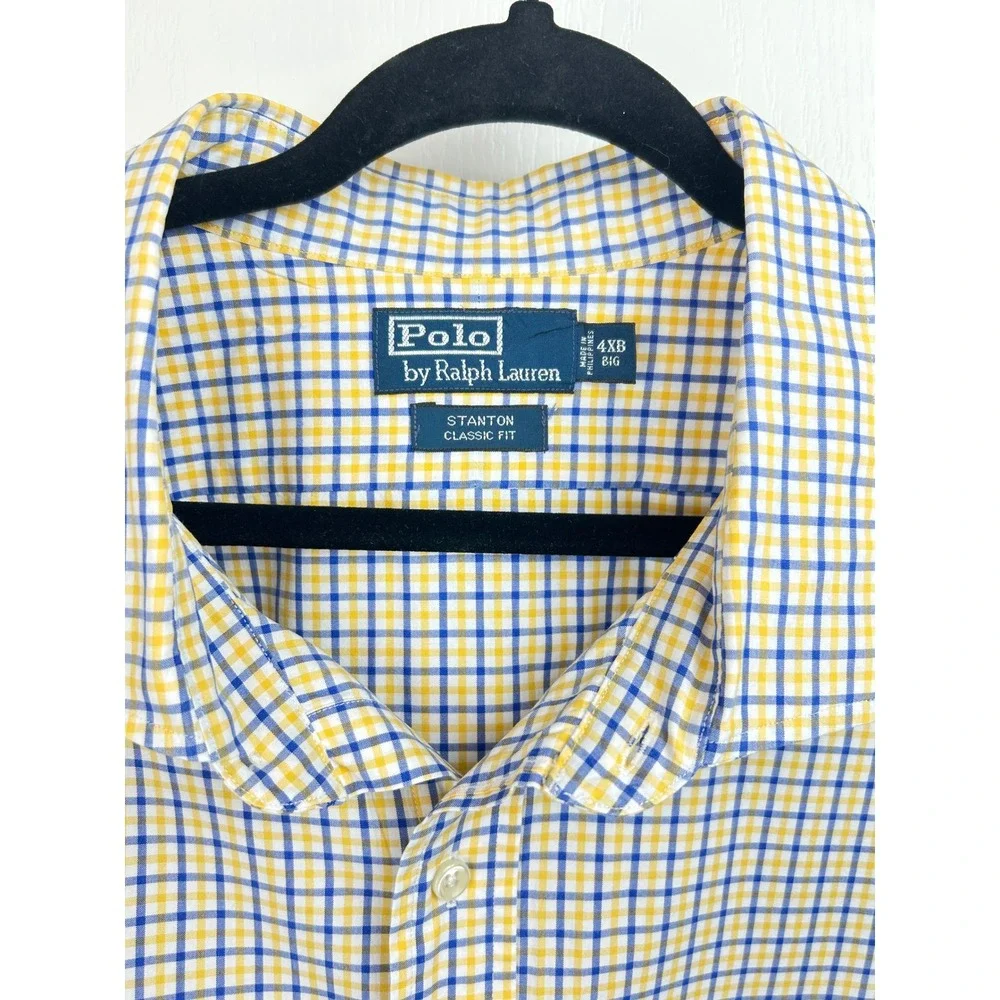 Polo Ralph Lauren Stanton Classic Fit Gingham Shirt Yellow‎ Blue Mens 4XB Big